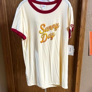 LuLaRoe Cream and Red Short Sleeve Tee